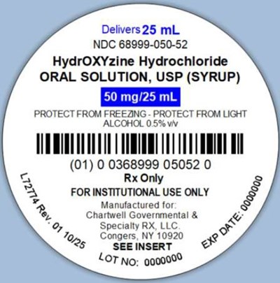 Image Description (Hydroxizine Hydrochloride 50mg 25ml Unit Dose Label)
